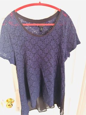 Lane Bryant Navy Lace Layered Short Sleeve Tunic